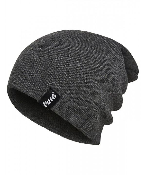 TRUE VISION Mens Beanie Hat Slouch or Traditional Style One Size Knitted Unisex - Charcoal Grey - CU128A0OHQP