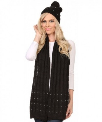 Sakkas Kae Jewel Studded Cable Knit Beanie Hat And Scarf Set - Black - C81276OYX7P