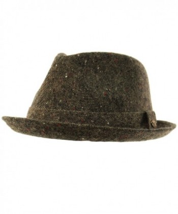 Men's 100% Soft Wool Tweed Winter Fall Derby Fedora Uprturn Curl Hat - Brown - C612MZD2709