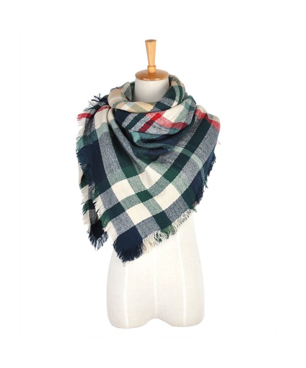 Epeius Oversized Double Faced Plaid Square Blanket Scarf for Women - Green - CU12O4UD5A3