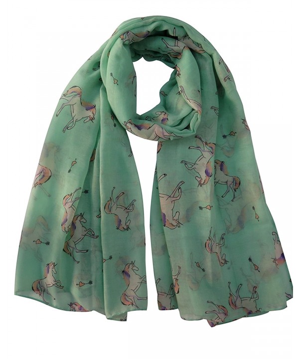 Lina & Lily Unicorn Horse Print Women's Scarf Shawl Lightweight - Mint Green - C911WVCEFJ9