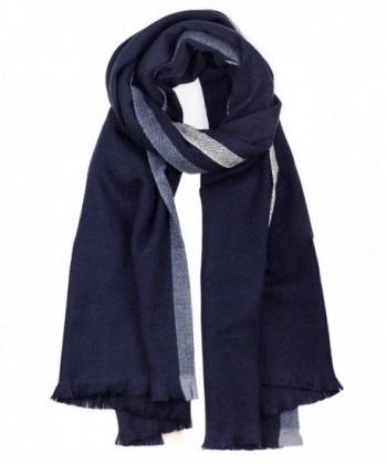 NYFASHION101 Women's Two Striped Oblong Large Blanket Shawl Scarf - Navy - CD12NB65FRY