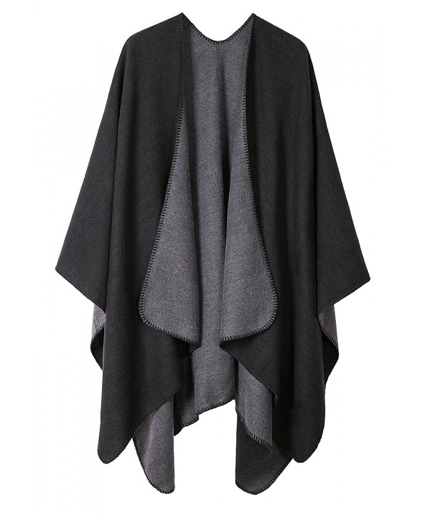 Women's Color Block Shawl Wrap Open Front Poncho Cape Black-series 7 ...