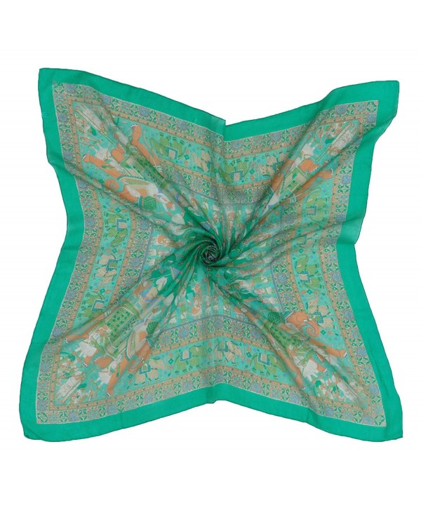 Elephant Printed Pure Silk Scarf Fashion Wrap Soft Hijab Scarves 40" x 40" - Green and Peach - CG12LIQ7GC1