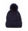 MIRMARU Winter Ribbed Knitted Skull Cap Cuff Beanie Hat with Faux Fuzzy Fur Pom Pom - Navy - CA186NK8QZC