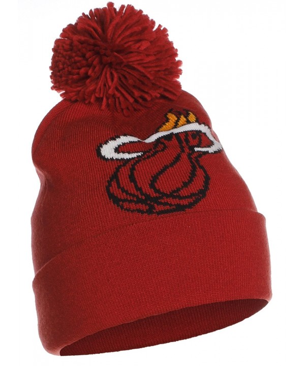 NBA Authentic Licensed Basketball Cuff Pom Pom Beanie Knit Hat Cap - Miami Heat Red - CO12L9XUQV1