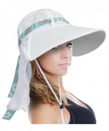 Sun Blocker Women Sun Flap Hat with Adjustable Drawstring Hiking Cap Wide Brim - White - CF17XXIY47I