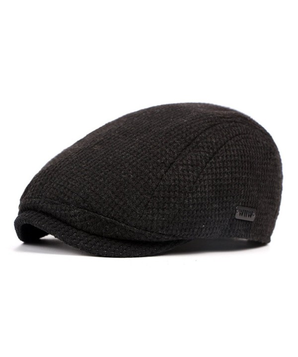 ZLSLZ Mens Knitting Adjustable IVY newsboy Cabbie Gatsby Golf Beret Newsie Hat Cap - Black - CA18697D00I