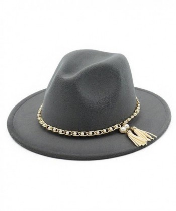 Lisianthus Women Pearls Fringed Woolen Fedora - Grey - CZ182ONCA06