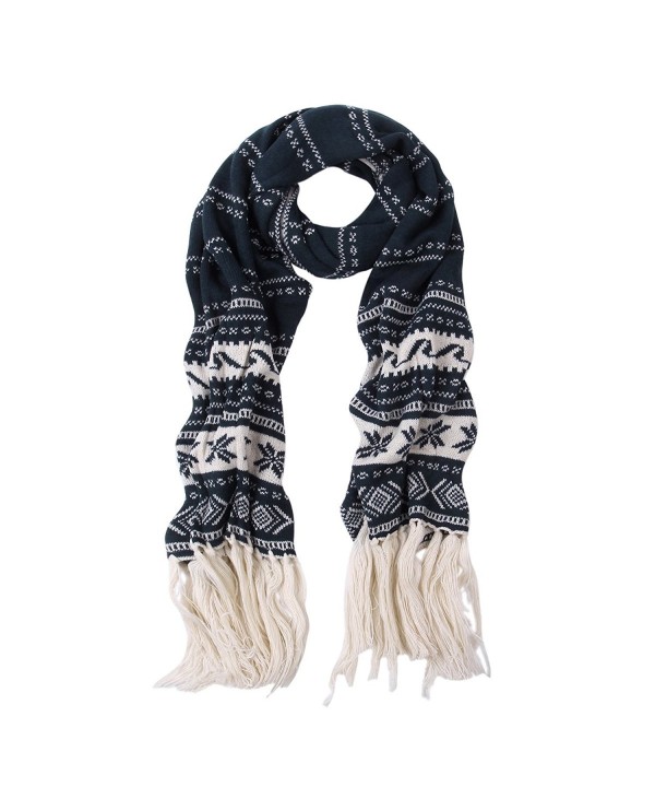 Premium Long Dual Tone Fair Isle Knit Warm Winter Fringe Scarf - Diff Colors - Navy - C7127YA7NGN