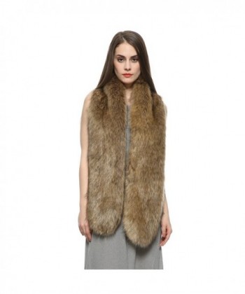 Dikoaina Women's Men's Extra Large Faux Fox Raccoon Fur Scarf Collar Stole Shawl - Tan - CB18497YYA9
