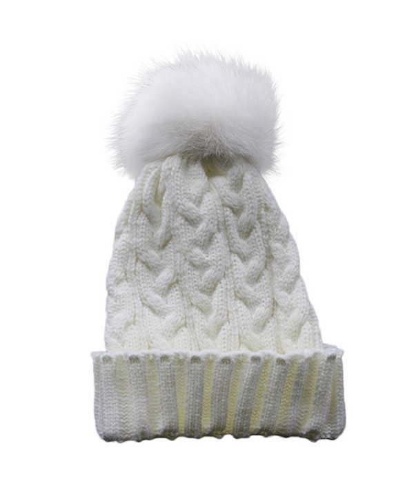 Binmer(TM) Fashion Women Winter Crochet Hat Fur Knitted Wool Beanie Warm Cap - White - CN12MZFE36Q