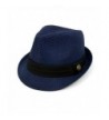 Textured Pattern Fashion Fedora with Black Band & Button - Navy - CJ17YH8O5DE