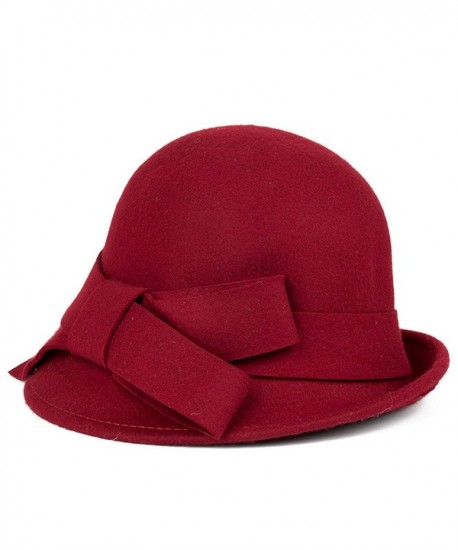 Dantiya Womens Wool Felt Bucket Hats With Belt - Wine Red - C112KLNSO2N