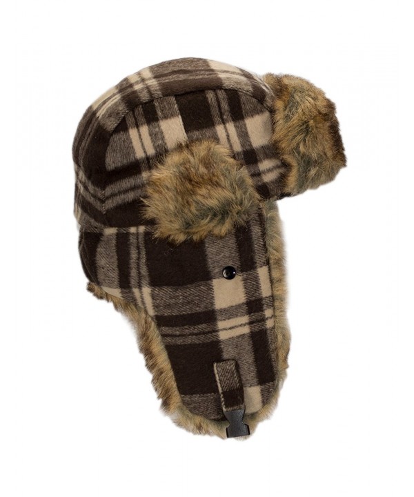 RPI Buffalo Plaid Winter Trooper Hat and Flip Finger Glove Gift Set - Brown & Tan - C0185ORE9WZ