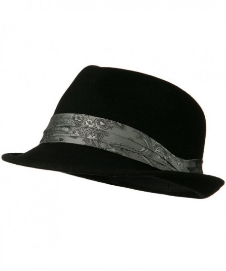 Wool Felt Fedora Hat with Satin Band - Black W18S41D - C111BKA2R2T