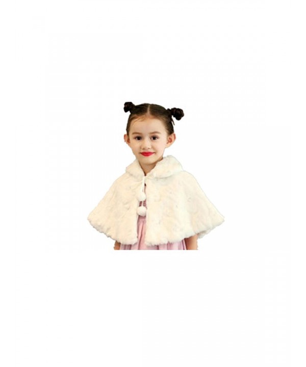 Girl's Faux Fur Furry Collar Wrap Shawl for Bridal Party Ivory Shrug Bolero Cape - C1186ANN002