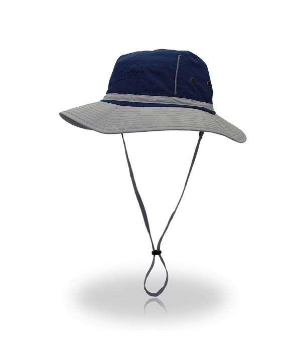 Jeelow Outdoor Sun Hats With Wind Lanyard Bucket Hat Cap - Blue Grey - C017YX7SDIX