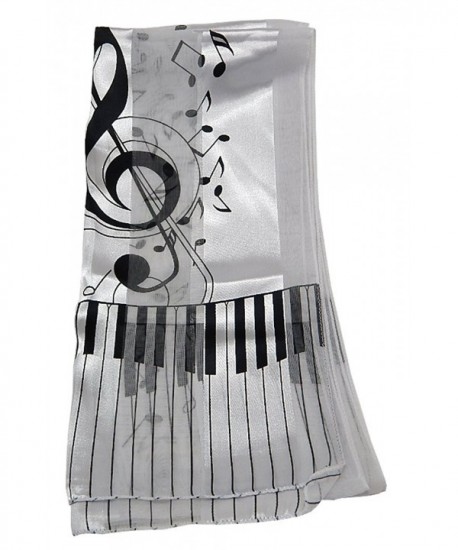 Women's Scarf with Large Treble Clef and Piano Keys - White - CV12NGHP8EI