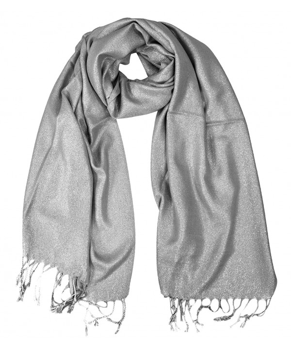 Peach Couture Princess Shimmer Scarf Pashmina Shawl with Fringes - Grey - CN186OOCH7Y