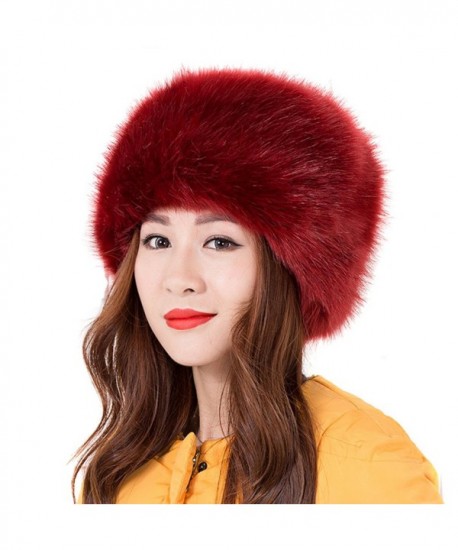 LITHER Women Ladies Girls Cossack Russian Style Faux Fur Hat Winter Warm Cap - Wine Red - C812N1N1P6O