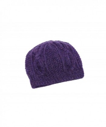 Invisible World Women's 100% Alpaca Wool Hand Knit Cabled Beanie Hat Dark Purple - C212KY2VR43