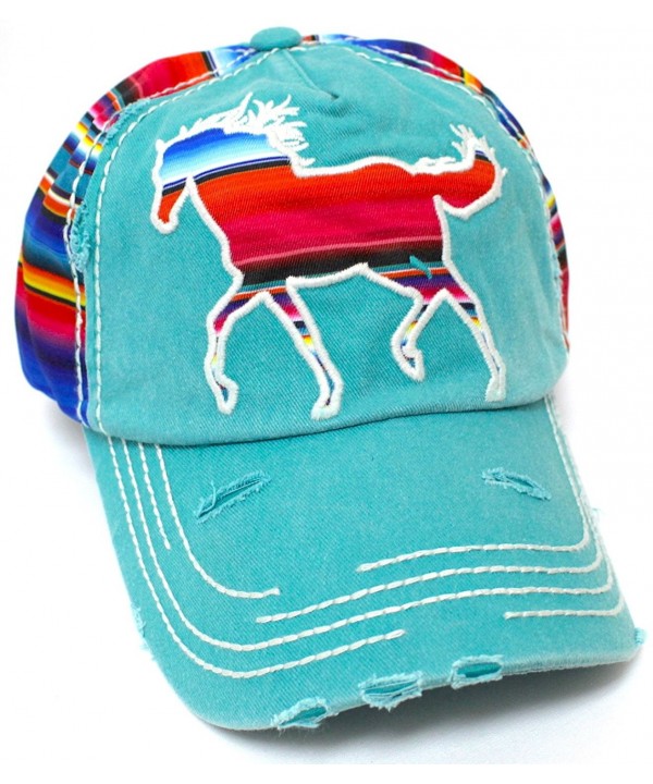Turquoise Serape Colored Mustang Patch Embroidery Hat - CN186WGK0SO