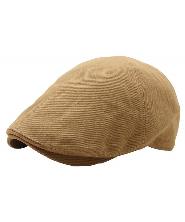 Men Basic Cotton Irish Ivy Driving Flat Cap Urbane Gatsby Newsboy Golf Hat - Beige - C112MXPUMMU