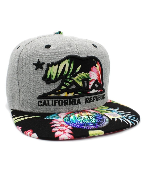 LAFSQ Embroidered California Republic Bear Hawaiian Flower Printed Snapback Hat - Grey/Black - CL180IKNY57