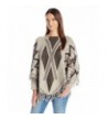 La Fiorentina Women's Geometric Poncho with Sleeves and Fringe - Gray - CG12E2RZDHX