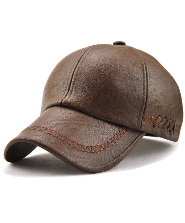 YOYEAH Men's Classic Plain Adjustable Leather Baseball Cap Sports Outdoor Panel Hat Sun Hat - Light Brown-1 - C6187MK4ICU