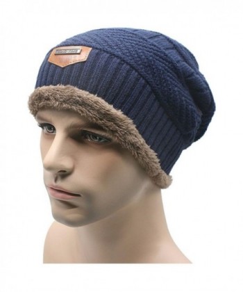 ALL IN ONE CART Men's Winter Knit Skull Cap Wool Warm Slouchy Beanies Hat Scarf Set - Blue-1 - CA187CN0R56