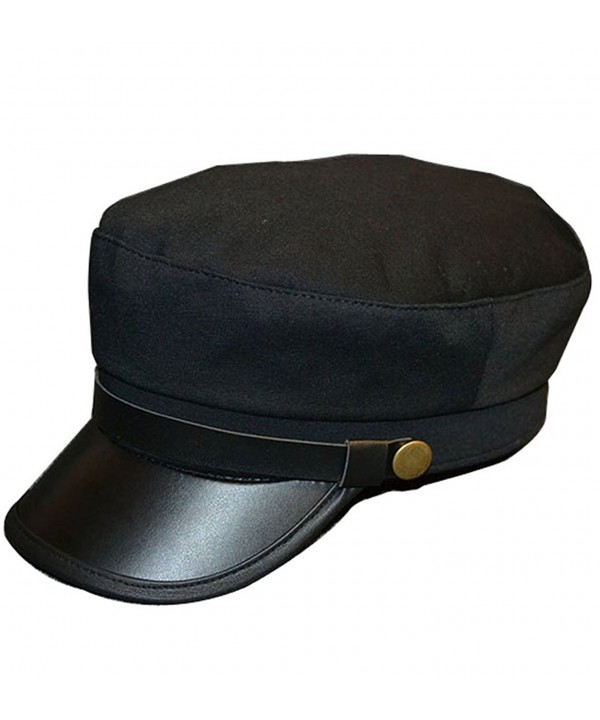 Clecibor Vintage PU Flat Top Army Baseball Cap Unisex Fisherman Sailor Hat Military Navy Hat - Black-1 - CE185K05Y55