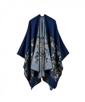 Bakerdani Women's Winter Wrap Blanket Poncho Cape Shawl Cardigans Sweater Coat - Blue - CA187IWRYKR