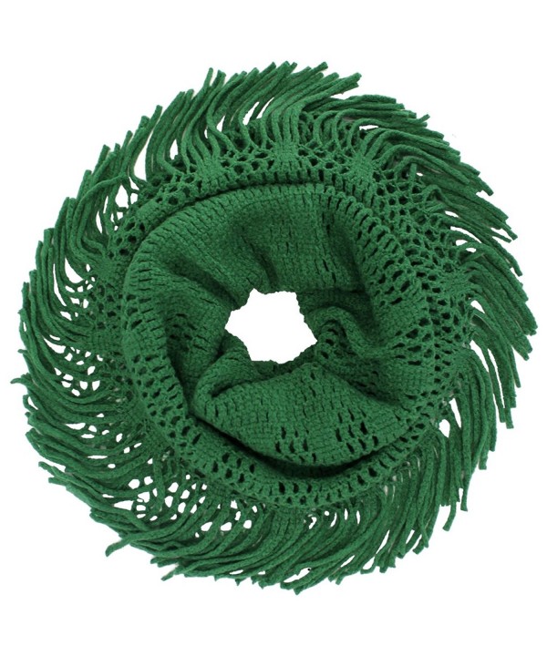 Open Knit Infinity Scarf With Fringe - Green - C911QMSD7Y7