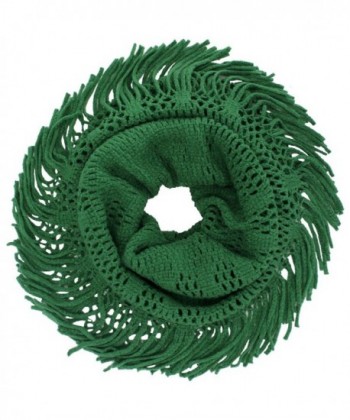 Open Knit Infinity Scarf With Fringe - Green - C911QMSD7Y7