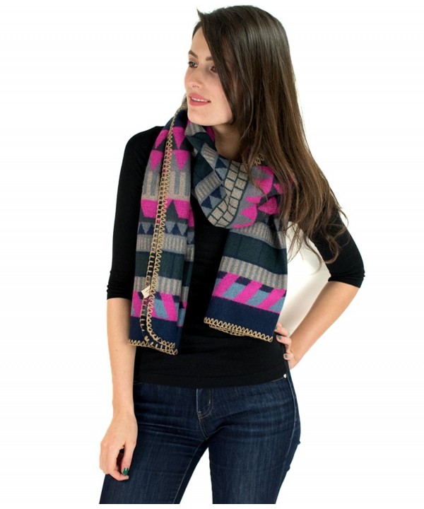 Modadorn Native American Style Blanket Scarf - Native American Stitch Trimmed Blanket Pink - CW120QI13OJ