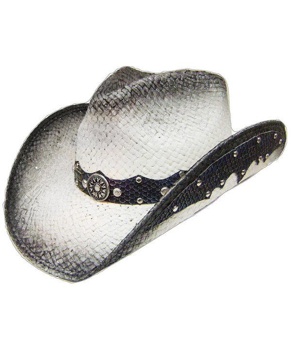 Modestone Straw Cowboy Hat Leather-Like Appliques Grey - CF182E3LS5Z