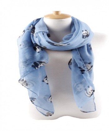 ctshow Cute Pandas Print Voile Animal Print Scarf Fashionable Women Scarves - Sky Blue - CI183N8YQLX