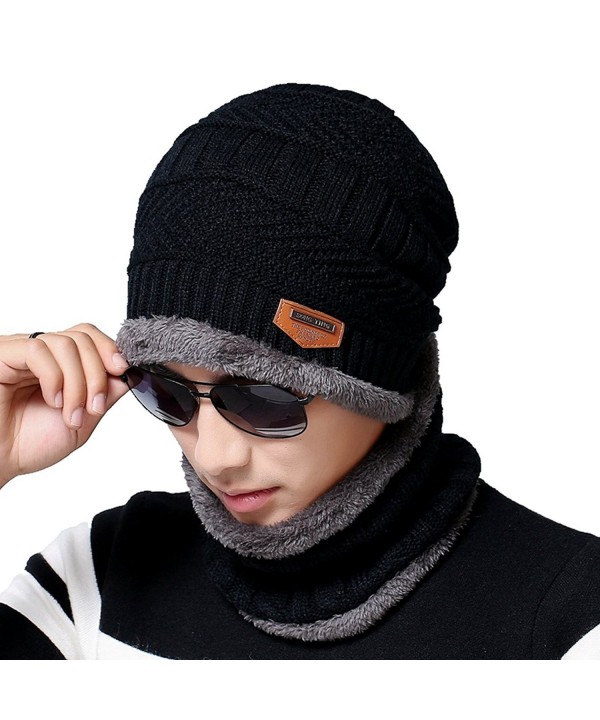 Sevetesco Men's Beanie Hat Scarf Set Knit Hat Warm Thick Winter Hat - Black - CT185A4WG95