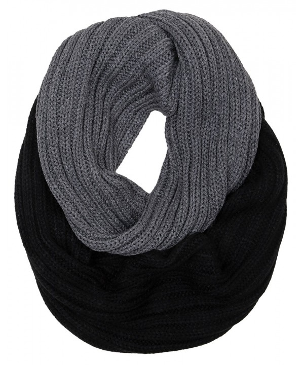 Funky Junque's C.C Ribbed Knit Warm Fashion Scarf Multicolored Infinity Scarf - Stripe Black/Grey - CQ186OO22KH