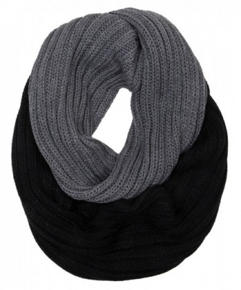 Funky Junque's C.C Ribbed Knit Warm Fashion Scarf Multicolored Infinity Scarf - Stripe Black/Grey - CQ186OO22KH