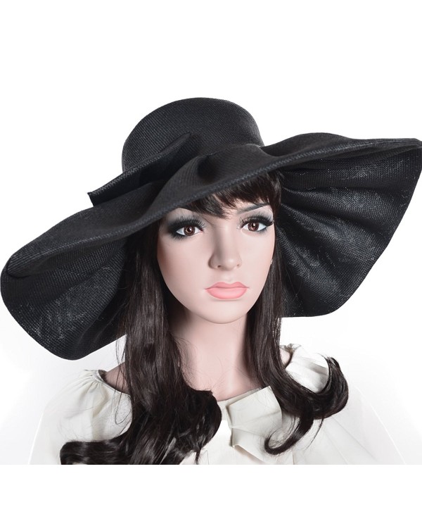 Women's Linen Kentucky Derby Wide Brim Sun Hat Sea Beach Summer - Black - C217YWQOWIS