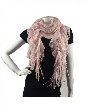 Purse babe Womens Net Chain Knitted Chunky Curly Scarf shawl With Lace And Fringe - Blush - CG11TB3RJQR
