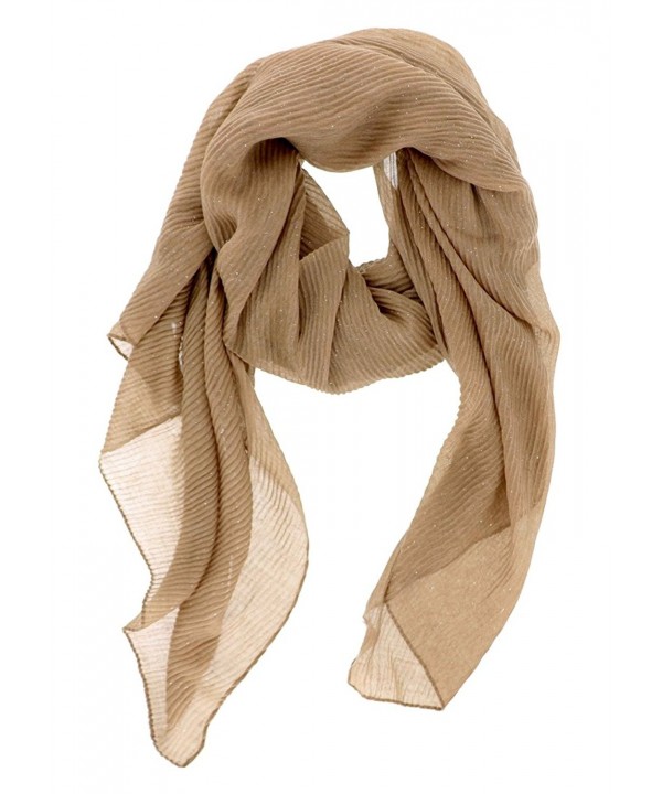 Ribbed Texture Ruched Pleated Glitter Accented Long Scarf Wrap - Khaki - CI12NT7Y0AN