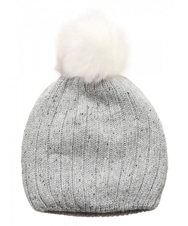 MIRMARU Women's Premium Wool Blend Faux Pom Pom Beanie Hat With Plush Lining. - Grey - CO18692G7WN