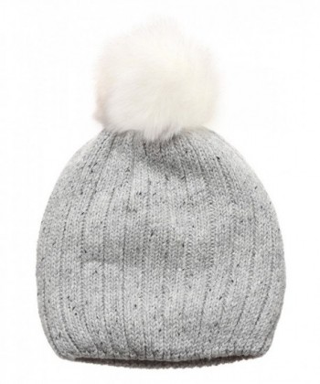 MIRMARU Women's Premium Wool Blend Faux Pom Pom Beanie Hat With Plush Lining. - Grey - CO18692G7WN