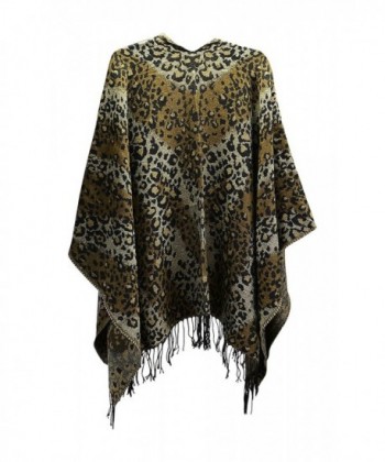 Womens Ruana Fringed Poncho Leopard