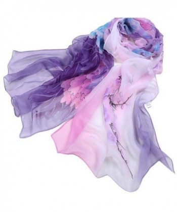 Towallmark 64.5x19.6" Women Lightweight Floral Long Stole Chiffon Scarves - Purple - CU11R5KD1YH