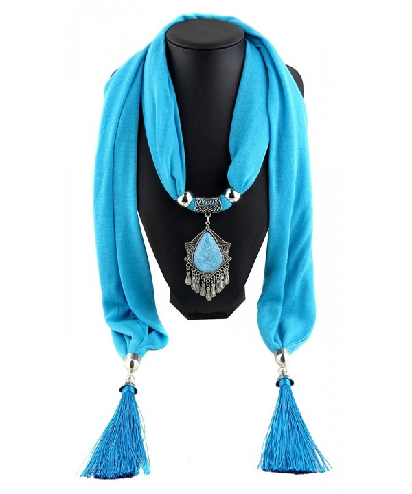 Long Resin Little Rhinestone Pendant Shawl Scarf Necklace - Light Blue - CT12OHAGX8J